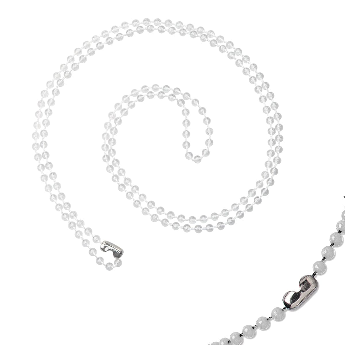 A coiled Plastic Beaded Neck Chain Bead 2130-400X is shown, featuring small spherical beads and a metal clasp at one end, perfect for Necklace Wear or Craft/Jewelry Use.