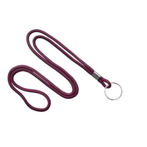 A Thin Round Lanyard with Keychain Split Ring (2135-310X) made of fabric with a nickel-plated steel split ring attached at one end, placed against a white background.