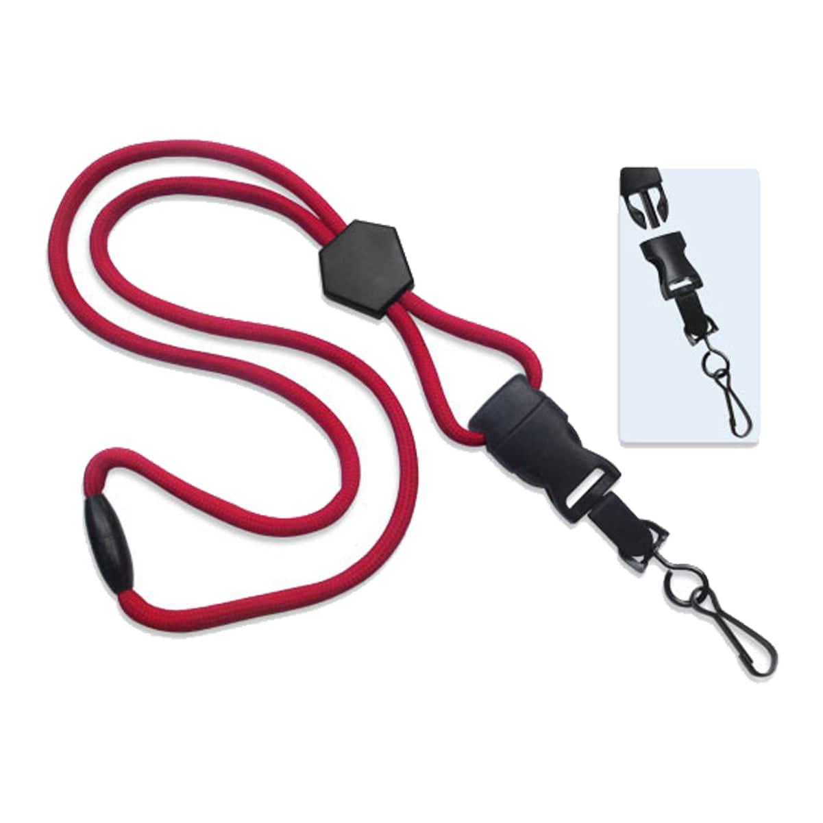 A Heavy Duty Breakaway Lanyard With Detachable Swivel Hook (P/N 2135-450X) with a black plastic clip and metal detachable swivel hook attachment is shown. The inset image displays a close-up of the clip mechanism.