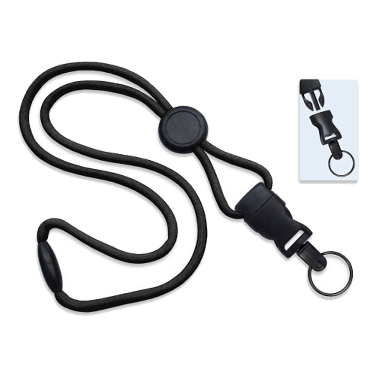 A Breakaway Lanyard with Round Slider And Detachable Key Ring 2135-461X with a detachable clip, breakaway safety features, and key ring attachment.