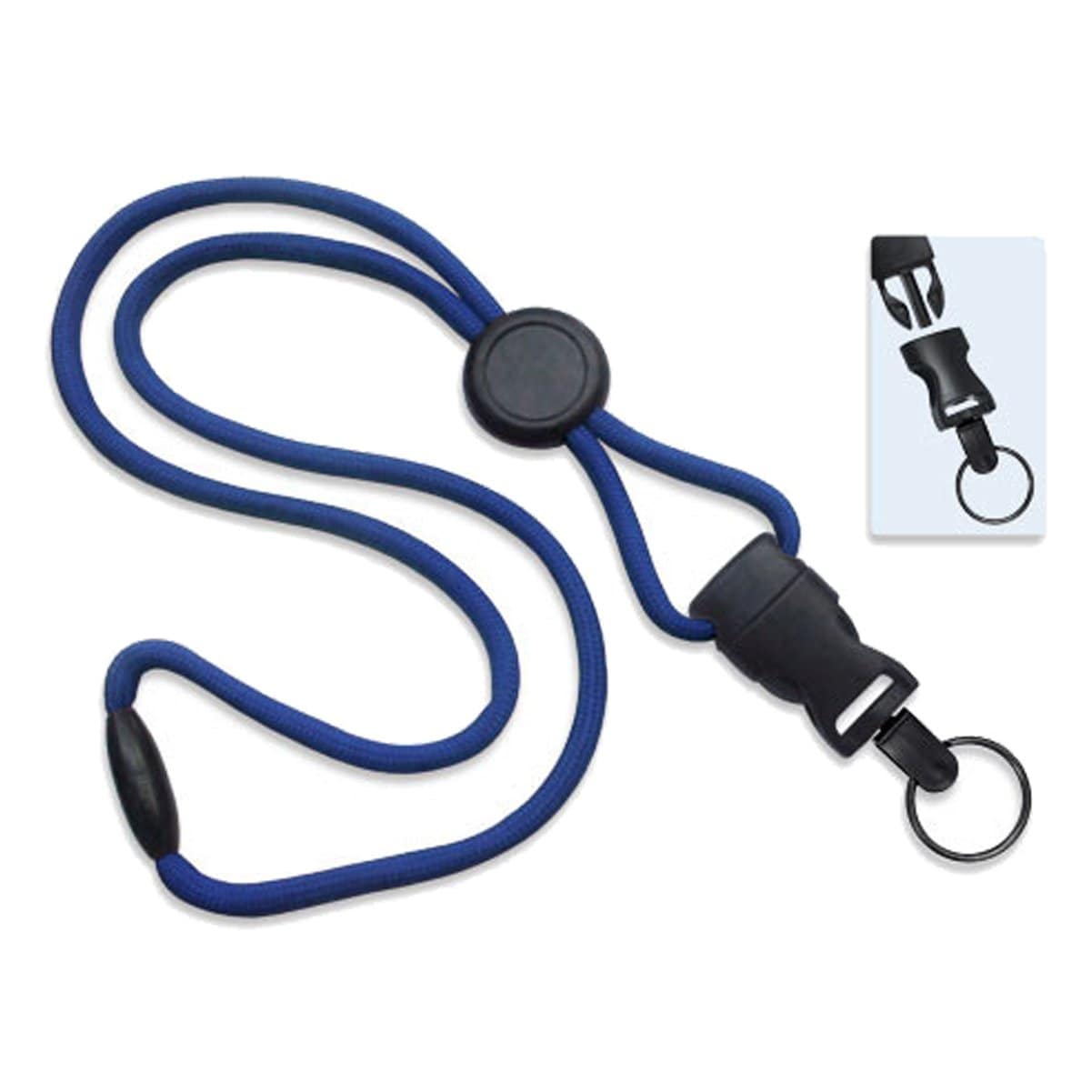 A Breakaway Lanyard with Round Slider And Detachable Key Ring 2135-461X offers safety features for added security. An inset image shows a close-up of the clip mechanism, highlighting its reliability.
