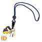 Breakaway Lanyard with Round Slider And Detachable Key Ring 2135-461X, holding a small key, a black item, a colorful tag, and a white label with text.