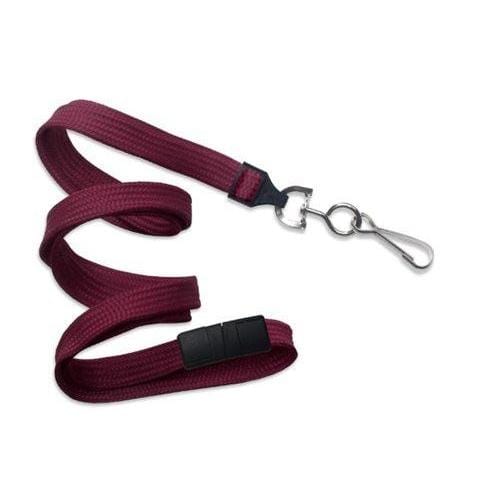 A Premium Breakaway Lanyard with Metal Swivel Hook (2137-5001, 50XX) with a coiled maroon design and a metal swivel hook clasp features a premium breakaway mechanism at the end.
