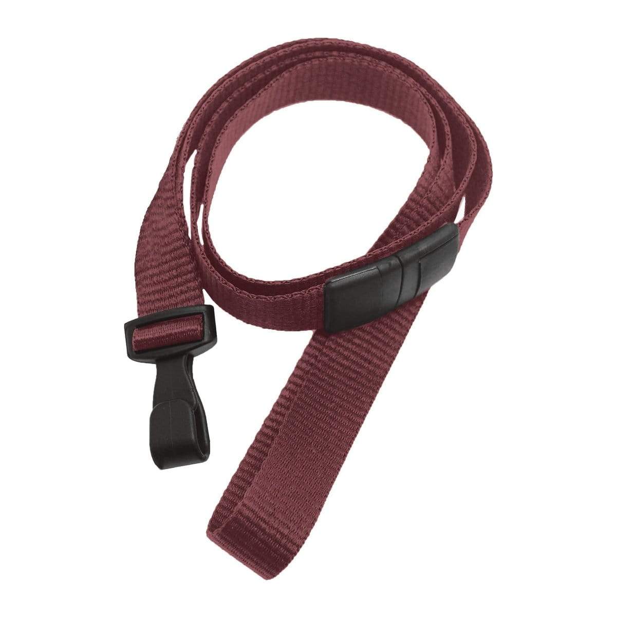 A burgundy Wide 5/8" Lanyard with No Twist Plastic Hook (2138-478X), coiled neatly.