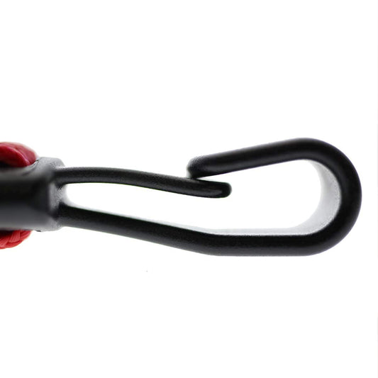 A close-up of a black, curved metal hook with a simple latch mechanism, isolated on a white background. This Wide 5/8" Lanyard with No Twist Plastic Hook (2138-478X) ensures durability and ease of use.
