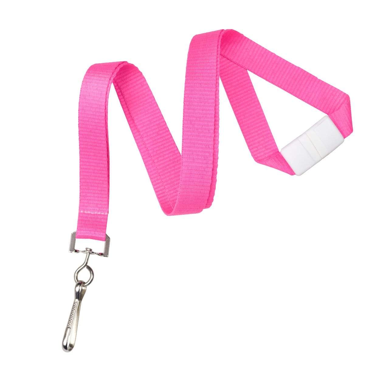 A Neon Lanyard with Safety Breakaway Clasp - High Visibility Bright Soft Lanyards (2138-504X) with a metal clasp, white safety breakaway feature, and a secure swivel hook attachment.