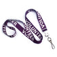 A Purple "Volunteer" Breakaway Lanyard W/ Swivel Hook 2138-5230 with "VOLUNTEER" in white text printed repeatedly, featuring a metal swivel hook and a convenient breakaway feature.