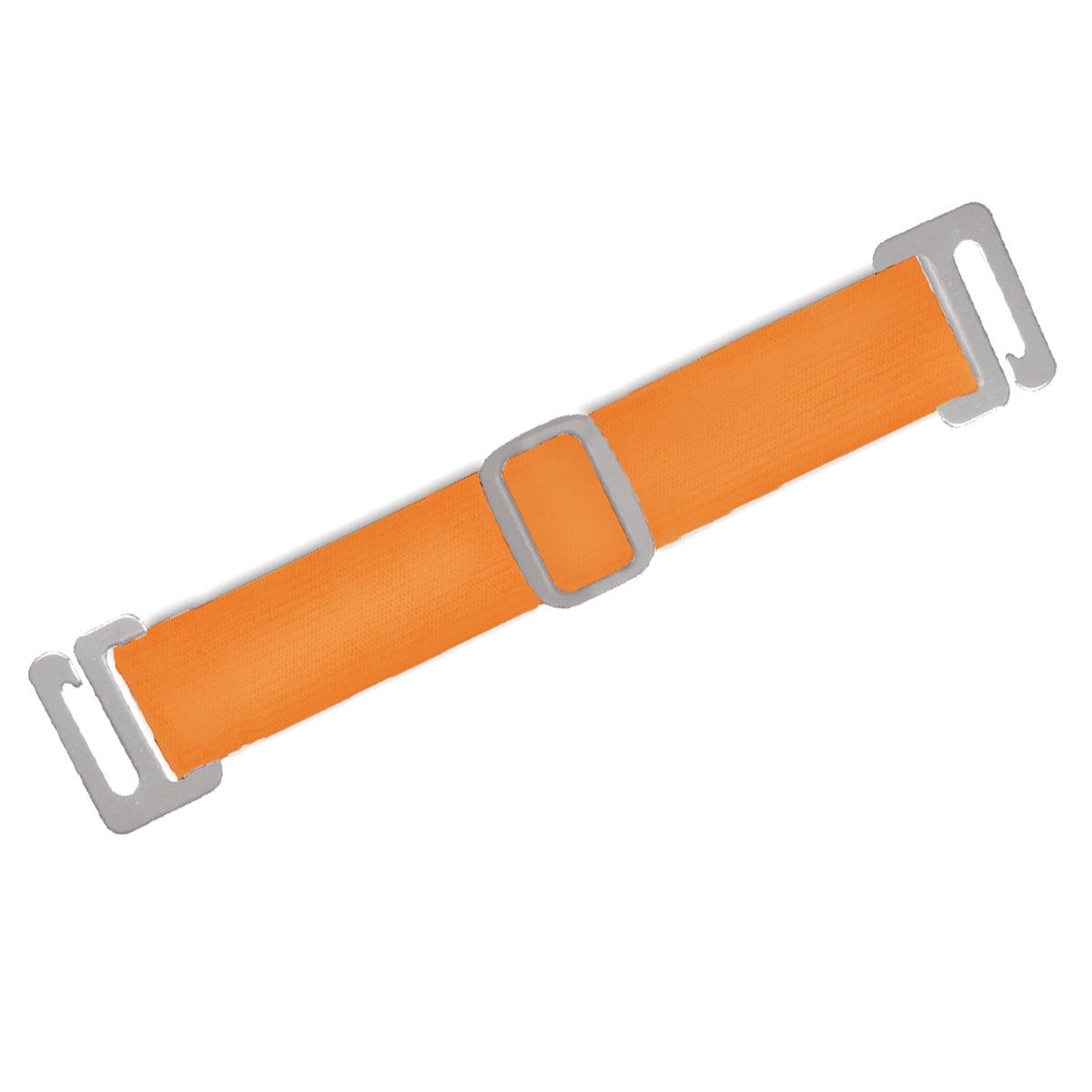 A Reflective Bright Orange Arm Badge Holder with Glow-in-the-Dark Tabs and Included Armband, laid flat on a white background.