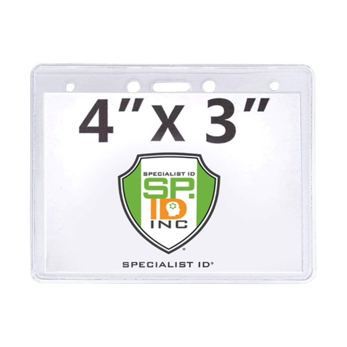 Economical 4 x 3 Horizontal Badge Holder - Clear Vinyl 4x3 Card Holder with Lanyard Slot & Chain Holes