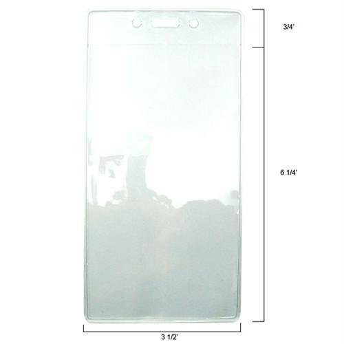 Premium Vinyl Cruise Ship Luggage Tag Holders with 9" Worm Loops Attach to Your Suitcases, Bag Handles, and Carry On Luggage - 3 1/2 x 7" Clear Protective Insert Sleeves by Specialist ID with dimensions labeled as 3 1/2 inches wide and 6 1/4 inches tall. The top has two slots, perfect to use as clear protective insert sleeves or even vinyl luggage tag holders for your next trip.