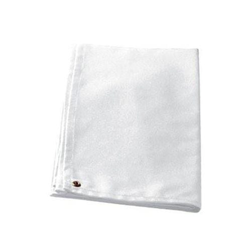 A neatly folded White Cloth Passport Backdrop 3928-2008 with a single gold eyelet in one corner, positioned against a plain white background, ideal for creating clean, professional headshots or passport photos.