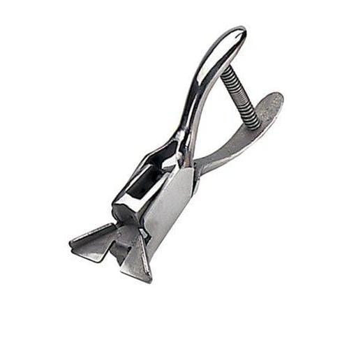 A heavy-duty steel staple remover with a spring mechanism, designed for easily removing staples from documents and even Steel Hand-Held Corner Rounder 1/8" (3Mm) Corner Radius 3946-1510.