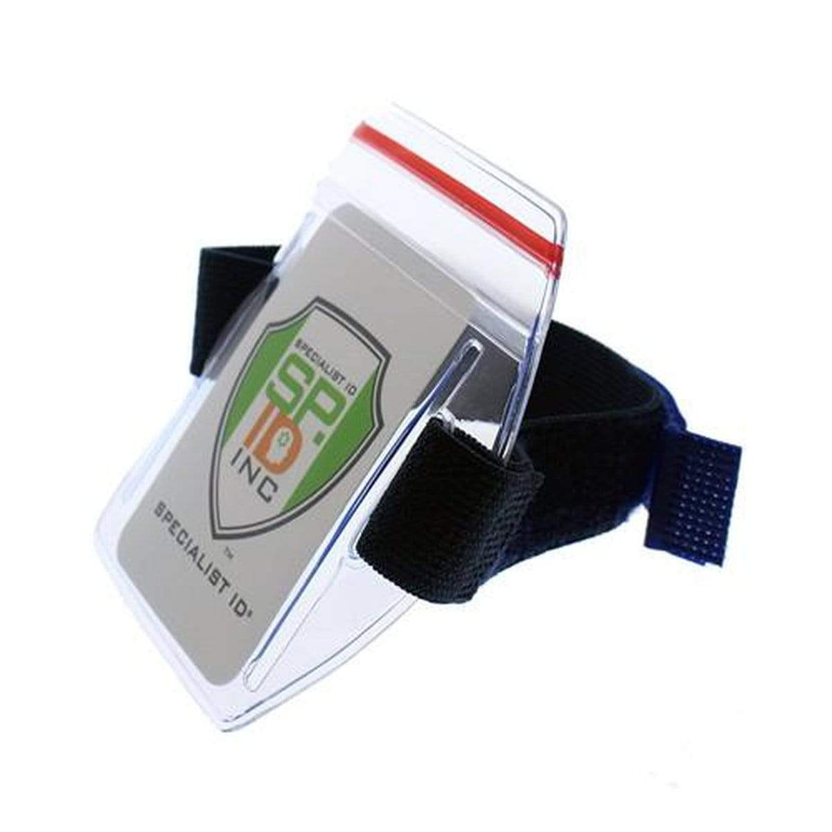 Vertical Arm Badge Holder with Elastic Band and Zip Lock Seal (ABH-V-BLU-ZIP)