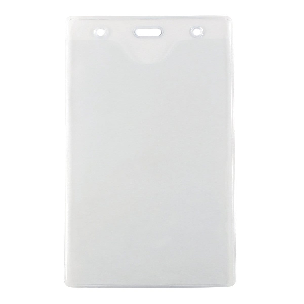 A **Vertical 4" X 6" Oversize Vinyl Badge Holder with Opaque Back (506-456)** with three holes at the top for attachment, perfect for a vertical 4" X 6" ID or large event ticket.