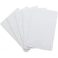 Six Premium Blank PVC Cards for ID Badge Printers - Graphic Quality CR80 30 Mil (CR80), white, rectangular cards fanned out slightly overlapping.