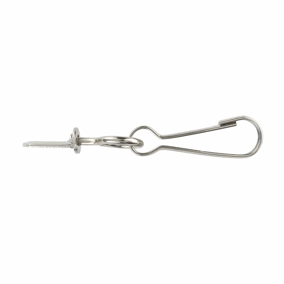 A Premium Metal Swivel J Hook Clip with 1/2 Inch D Ring - Great for DIY Lanyards & Crafts (6920-2300) secures a metal key against a plain white background, showcasing the simplicity of customized keychains.