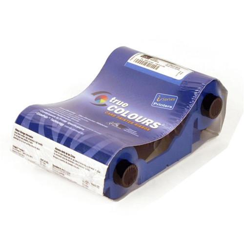 A blue Zebra 800017-240 YMCKO Color Ribbon for full-color prints with ID card printers, in sealed packaging.