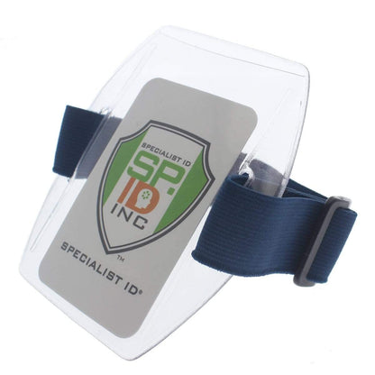 Blue Vertical Armband ID Badge Holders with Elastic Band and Hook and Loop Clasp (ABH-V) ABH-V-NBLU