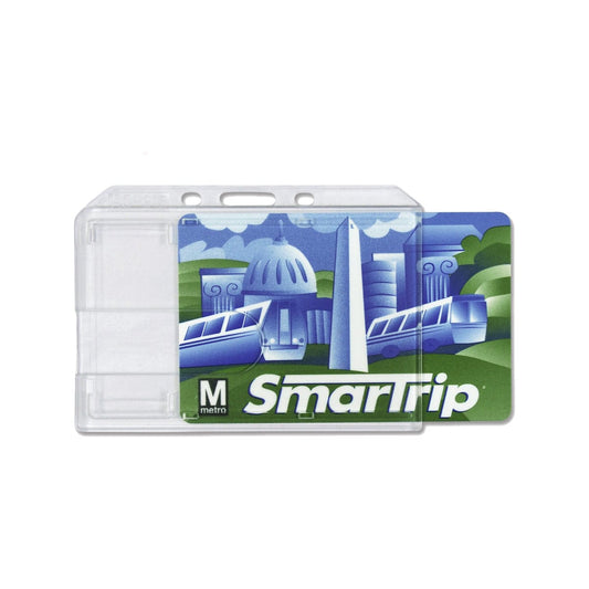AC-913 side-load horizontal badge holder with standard ID card partially inserted.