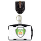 A SkimSAFE FIPS 201 RFID Blocking 2-Card ID Holder (AH-210) with a black clip and plastic casing for a card displaying the "Specialist ID Inc" logo in green and orange, featuring RFID blocking technology for added security.