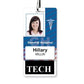Employee badge for General Hospital, belonging to Hillary Millin, proudly featuring her photo and a TECH Vertical Badge Buddy with Black Border symbolizing her role recognition as one of the hospital technicians. The title "TECH" is prominently displayed at the bottom along with a medical staff symbol.