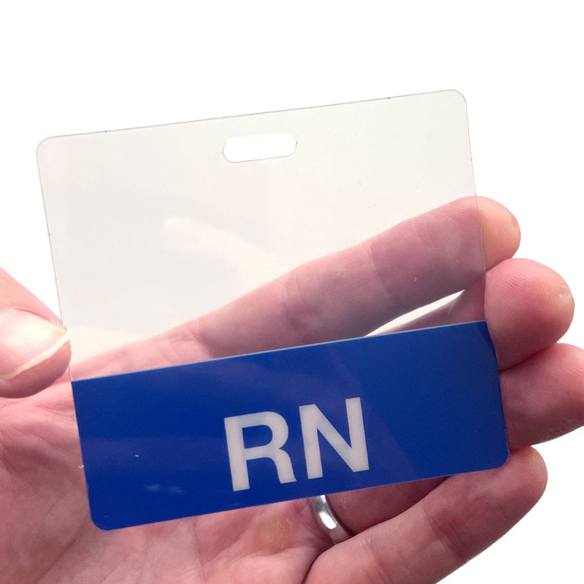 Blue Clear "RN" Registered Nurse Horizontal Badge Buddy with Blue Border ClearBB-RN-Blue-H