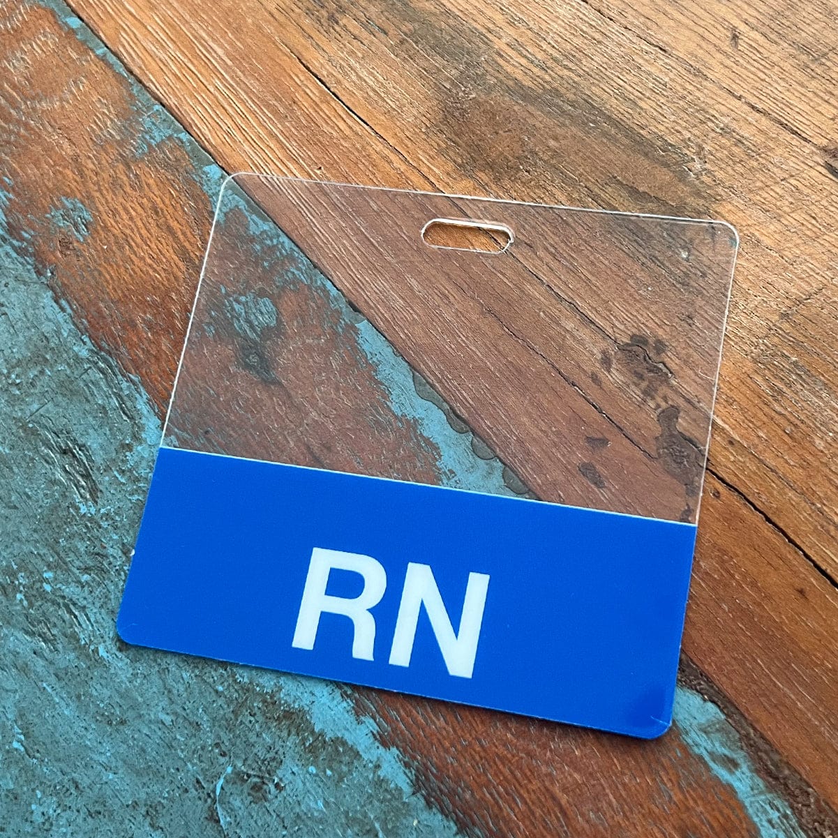 Blue Clear "RN" Registered Nurse Horizontal Badge Buddy with Blue Border ClearBB-RN-Blue-H