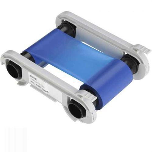 Evolis RCT012NAA Black Monochrome Ribbon for a card printer with black spools and white plastic holders at both ends, ideal for monochrome printing with compatible card printers.