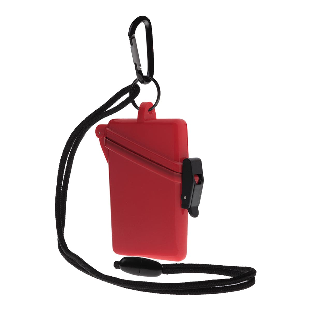 A Witz Surfsafe Waterproof Sports Case Badge Holder with Breakaway Lanyard and Carabiner - Holds Up to 9 IDs (0010X), ideal for beach activities or outdoor adventures.