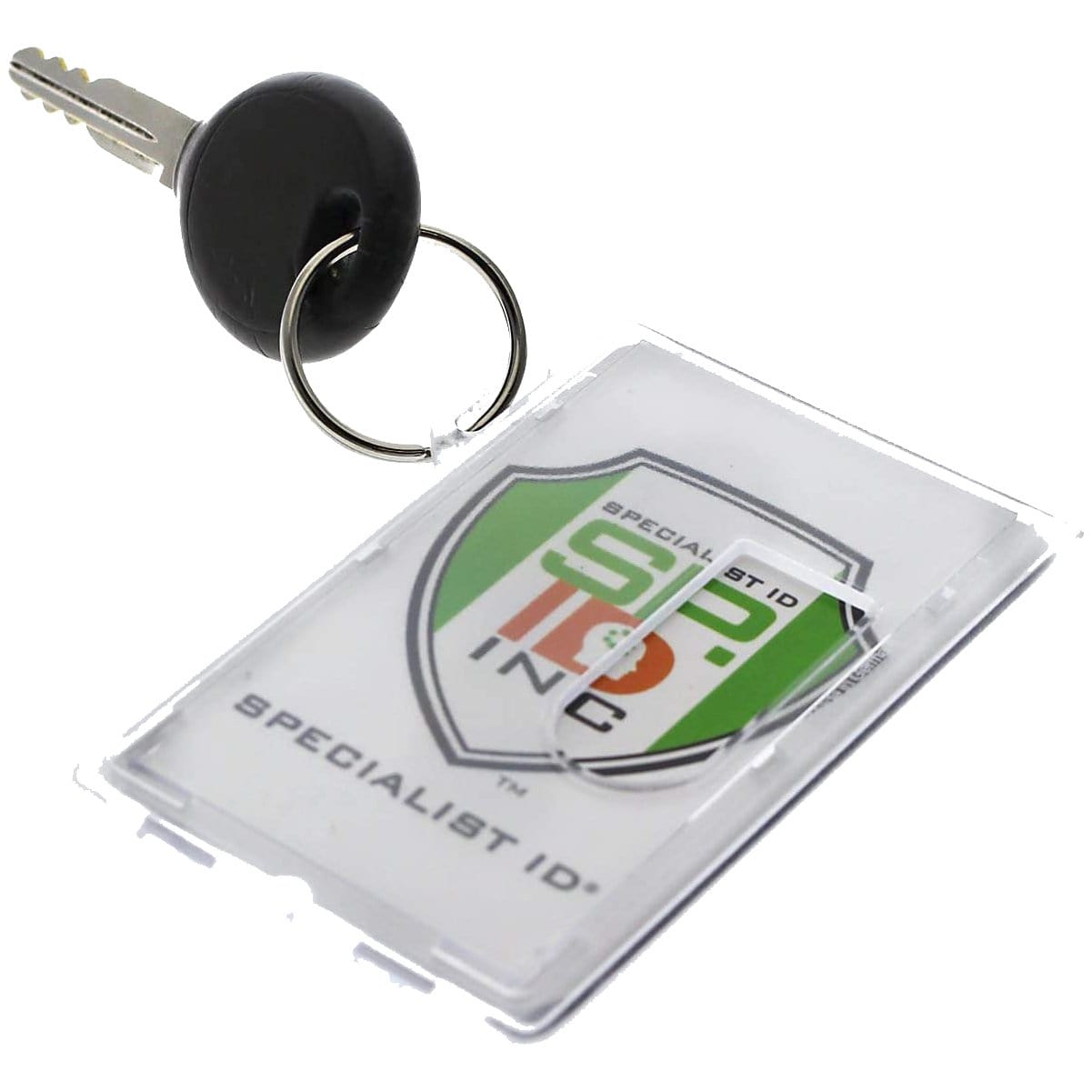 Two Card Vertical Clear Rigid Plastic Fuel Card and Badge Holder with Keychain (SPID-1220) SPID-1220