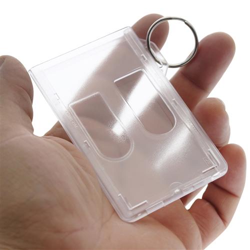 Two Card Vertical Clear Rigid Plastic Fuel Card and Badge Holder with Keychain (SPID-1220) SPID-1220