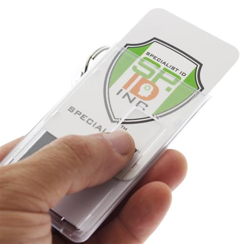 Two Card Vertical Clear Rigid Plastic Fuel Card and Badge Holder with Keychain (SPID-1220) SPID-1220