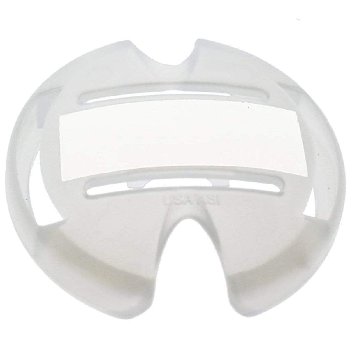 A Stethoscope ID Tag Cover with Writable Surface (SPID-3820) features a translucent plastic clip with a circular shape and an opening at the bottom, featuring a horizontal white label area and slots on either side to personalize your stethoscope.