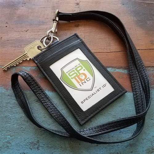 Heavy Duty Union Made Genuine Leather ID Badge Holder Wallet & Lanyard (SPID-9590-BLACK) SPID-9590-BLACK