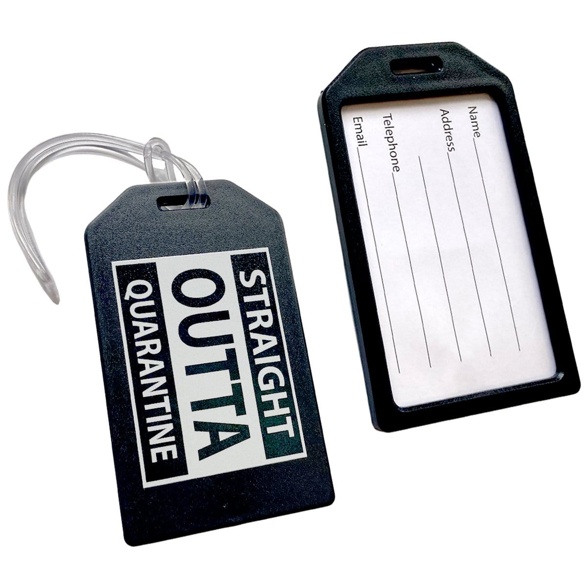 2 Pack - STRAIGHT OUTTA QUARANTINE Luggage Tags with Plastic Loop Ties -  Bag Tag Identifier