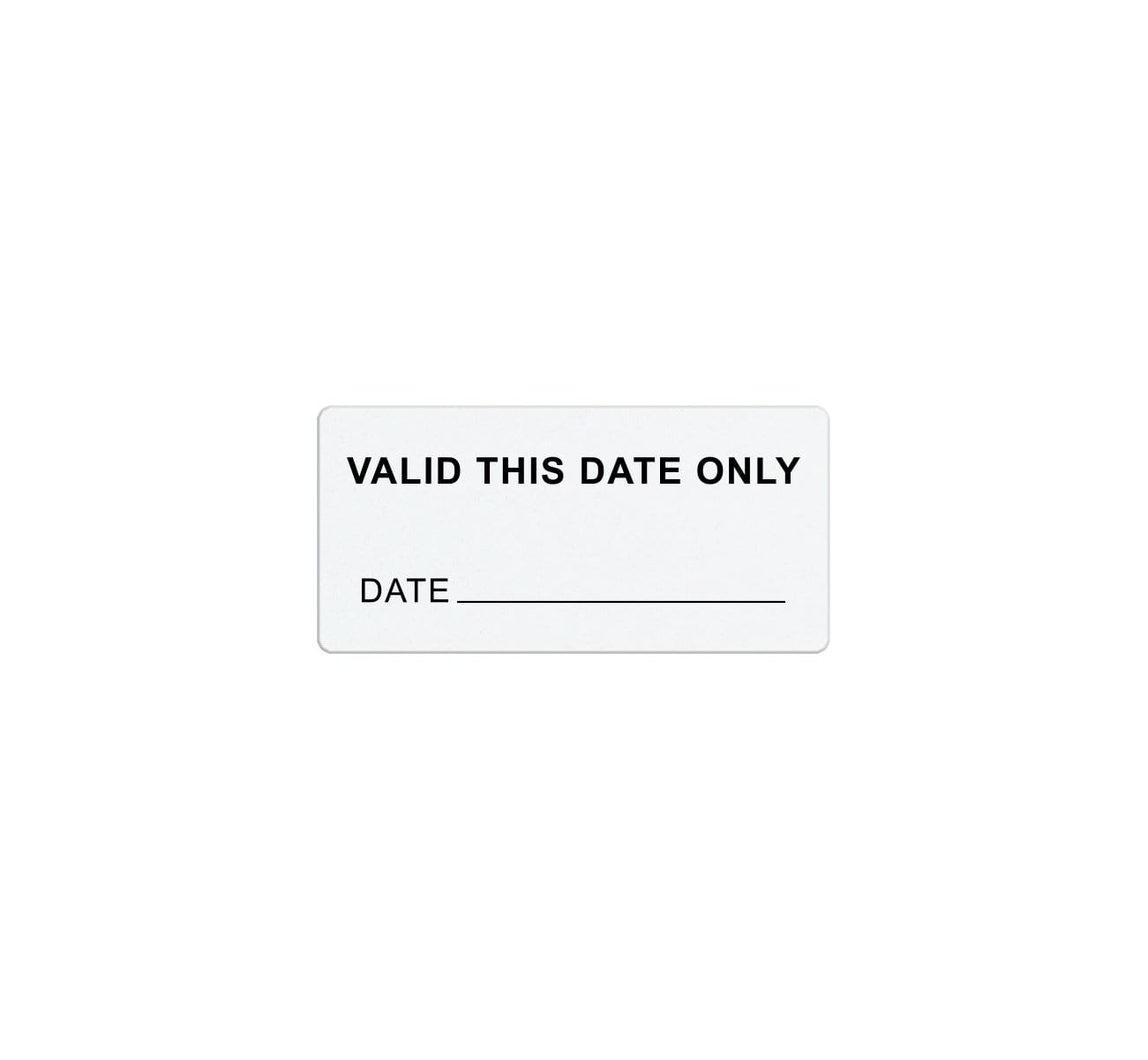 A rectangular label with the text "VALID THIS DATE ONLY" and a blank line labeled "DATE" for filling in the specific date, ideal for use with Self-Expiring One-day TIMEtoken Indicators, Box of 1000 (P/N T611X).