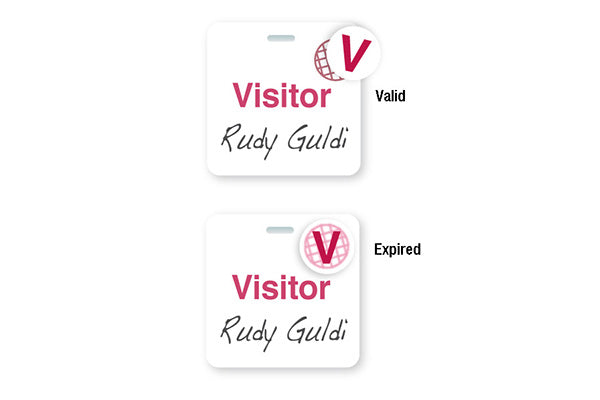 TEMPbadge 05587 clip-on visitor badge back shown with the expiring spot indicator
