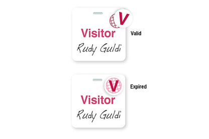 TEMPbadge 05587 clip-on visitor badge back shown with the expiring spot indicator