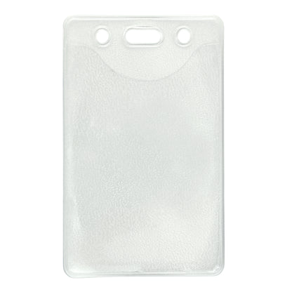 Vertical Heavy Duty Vinyl ID Badge Holder with Reinforced Edges and Orange Peel Texture (1815-1100) with three punch holes at the top for lanyard attachment, featuring reinforced edges for extra durability.