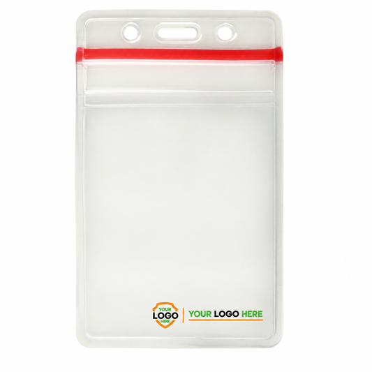 1815-1110 badge holder with a small shield and horizontal Your Logo Here branding along the bottom.