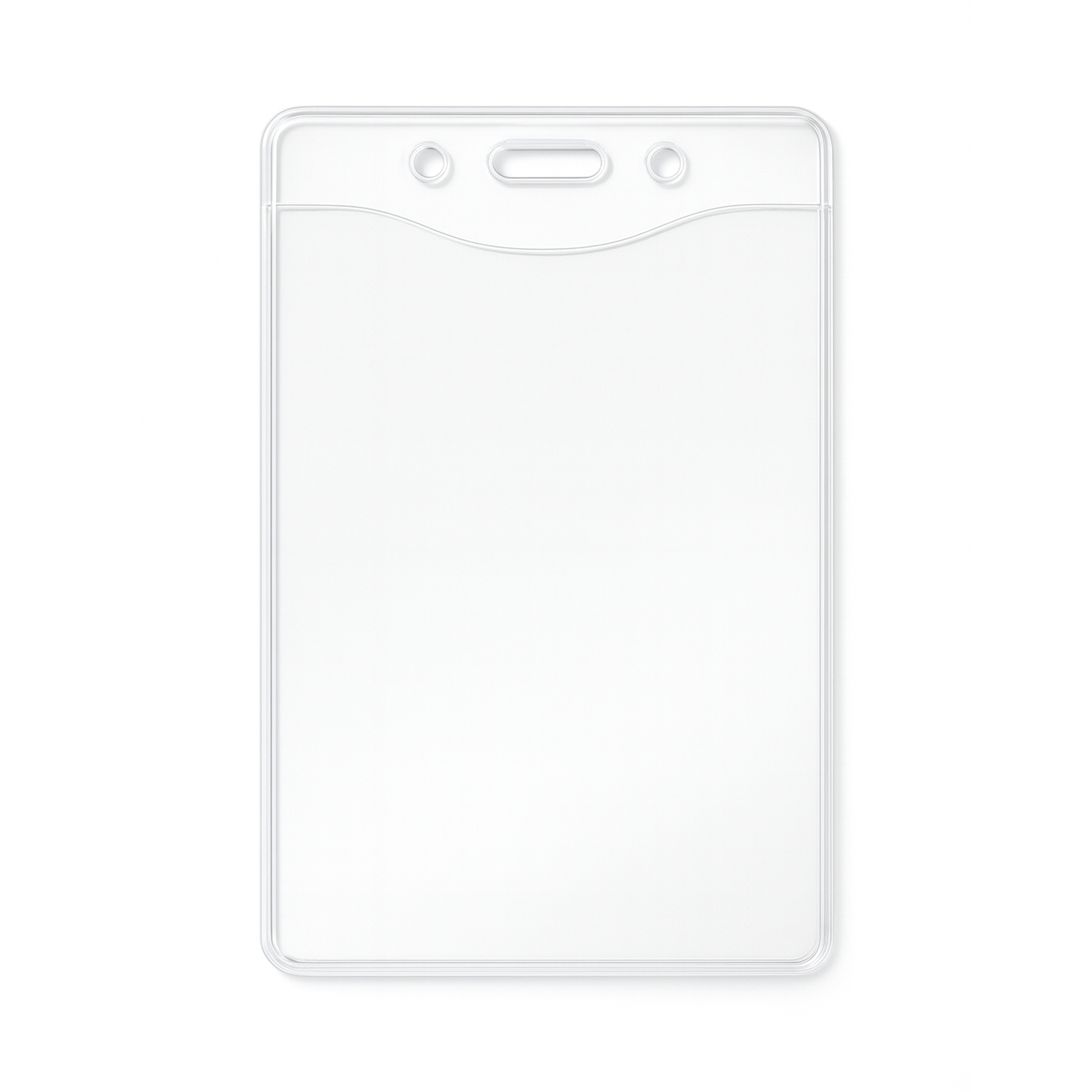 A PureClear 3X4 Vertical Event Badge Holder (P/N 1815-1126) with three punched holes at the top for attachment, measuring 3" x 4".