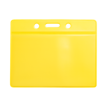 Yellow, transparent Horizontal Vinyl Color-Back Badge Holder (P/N 1820-200X) with two circular holes and a horizontal slot at the top for attachment, perfect for quick identification during student bus assignments.