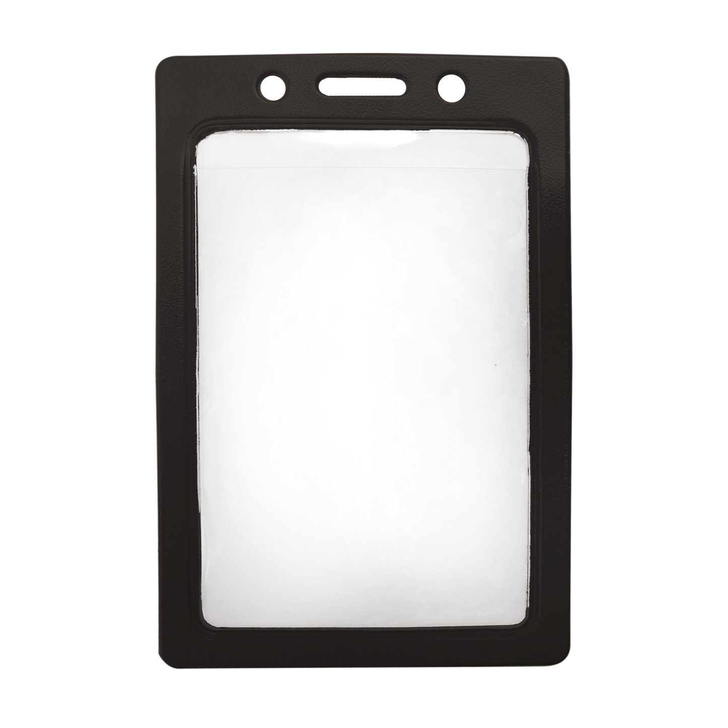 A Vertical Vinyl Color Frame Badge Holder (P/N 1820-300x) with a black border and three holes at the top for attachment.