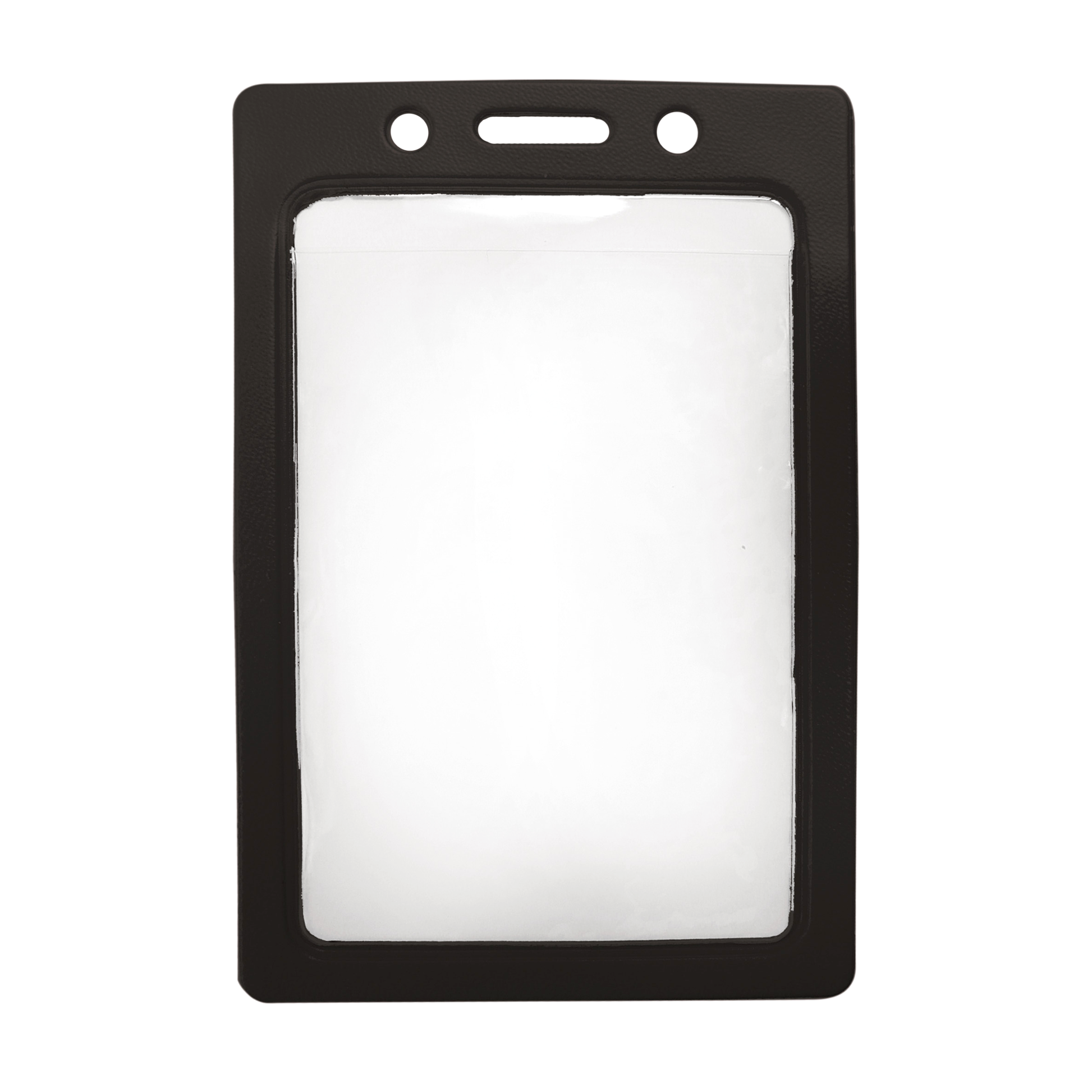 A Vertical Vinyl Color Frame Badge Holder (P/N 1820-300x) with a black border and three holes at the top for attachment.