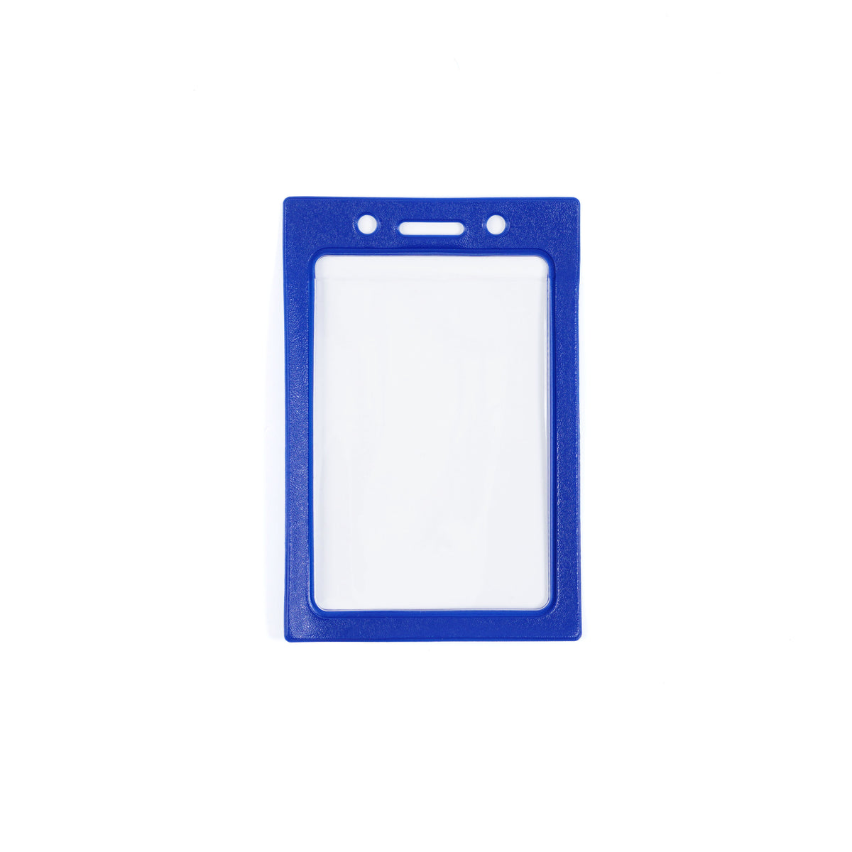 1820-3002 Blue - A Vertical Vinyl Color Frame Badge Holder (P/N 1820-300x) in blue, made of plastic with a transparent window, displayed on a white background—ideal for color-coded access systems.