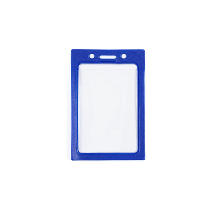 1820-3002 Blue - A Vertical Vinyl Color Frame Badge Holder (P/N 1820-300x) in blue, made of plastic with a transparent window, displayed on a white background—ideal for color-coded access systems.