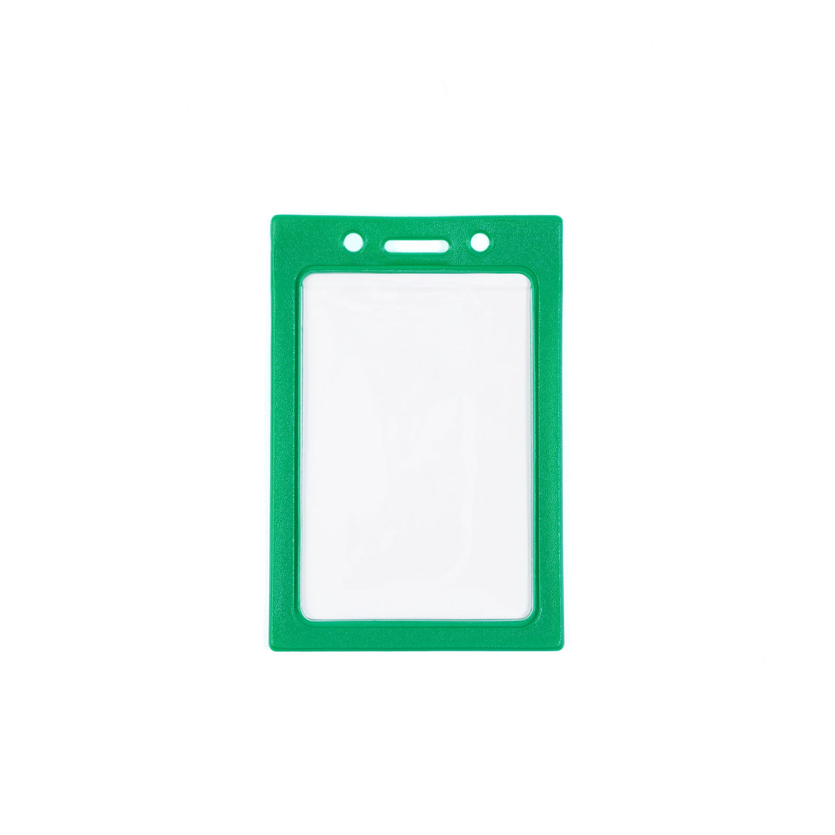 1820-3004 Green - A Vertical Vinyl Color Frame Badge Holder (P/N 1820-300x) with a green border and transparent window is centered on a white background.