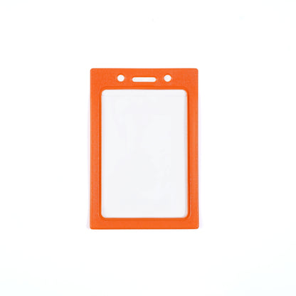 1820-3005 Orange - A Vertical Vinyl Color Frame Badge Holder (P/N 1820-300x) in orange, featuring a clear window and shown on a white background—ideal for color-coded access systems.