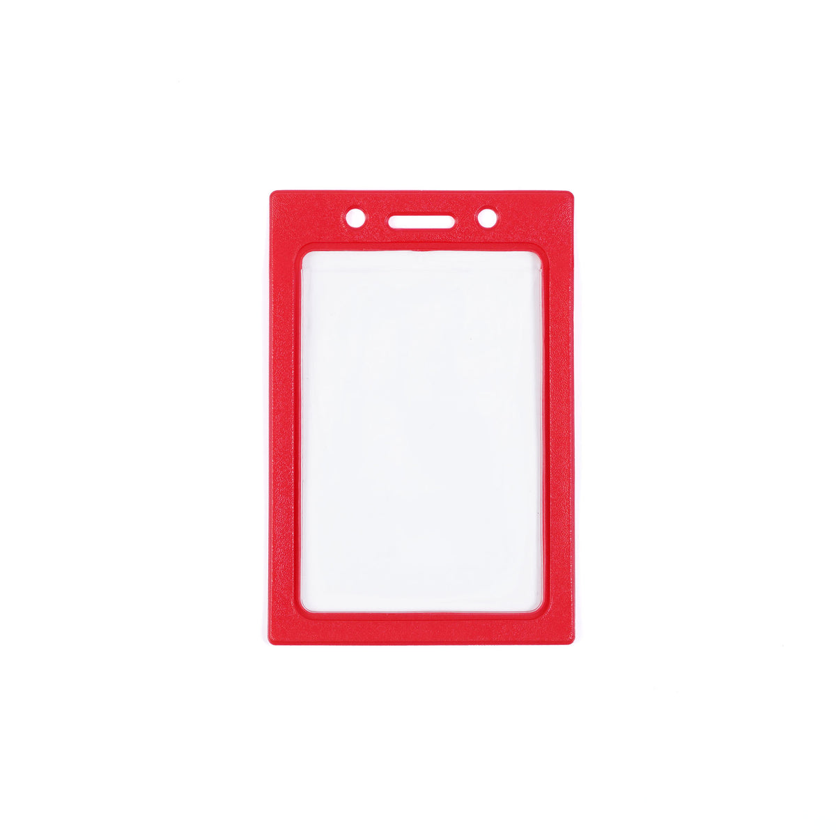 1820-3006 Red - Vertical Vinyl Color Frame Badge Holder (P/N 1820-300x) in red, featuring a transparent window for easy viewing—perfect for color-coded access systems and shown against a white background.