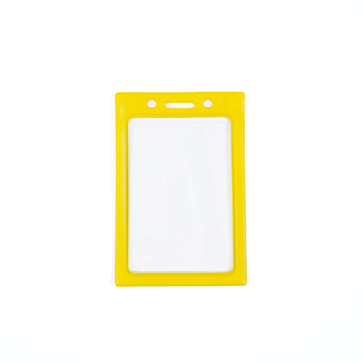 1820-3009 Yellow - A Vertical Vinyl Color Frame Badge Holder (P/N 1820-300x) in yellow, featuring a clear window and ideal for color-coded access systems, is centered on a white background.
